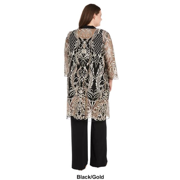 Plus Size R&M Richards Embroidered Sequin Duster Pants Set