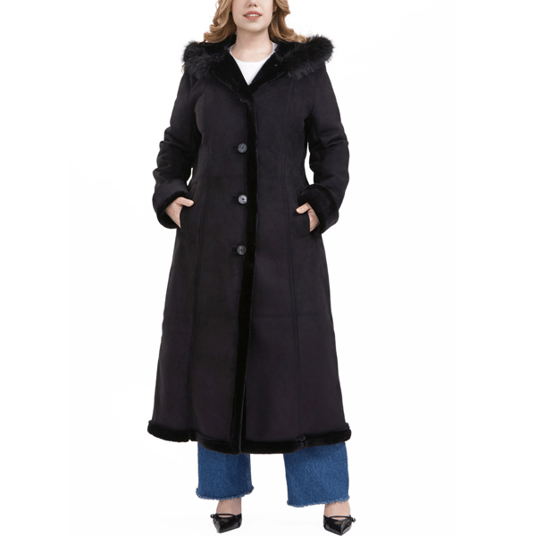 Womens BGSD Gianna Hooded Faux Shearling Long Coat - image 