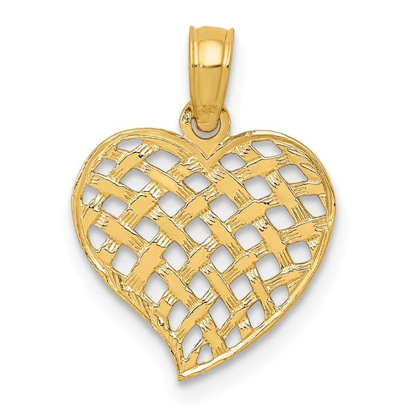 Gold Classics&#40;tm&#41; 14kt. Polished Basket Weave Heart Pendant - image 