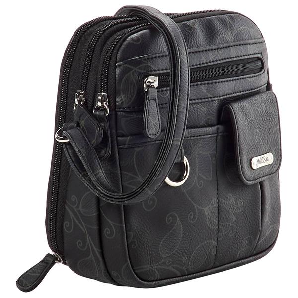 MultiSac North/South Black Floral Textured Zip-Around Crossbody