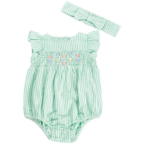 Baby Girl (3-12M) Little Me Stripe Bubble Romper w/Headband - image 