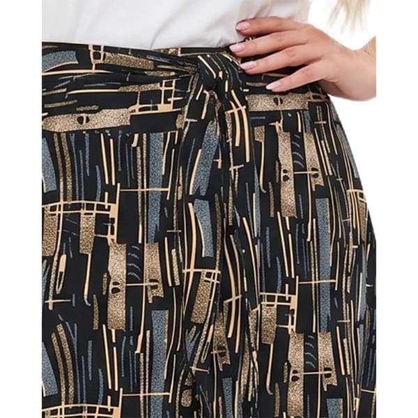 Plus Size NY Collection Tie Waist Brown Wave Maxi Skirt