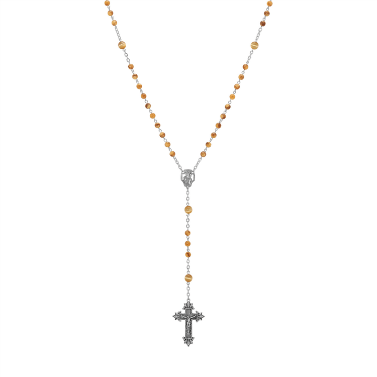Symbols of Faith Silver Beaded Crucifix Rosary