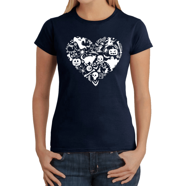 Womens LA Pop Art Halloween Heart - Word Art T-Shirt