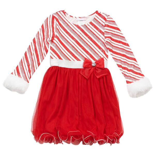 Girls &#40;7-12&#41; Bonnie Jean Long Sleeve Candy Cane Tutu Dress - image 