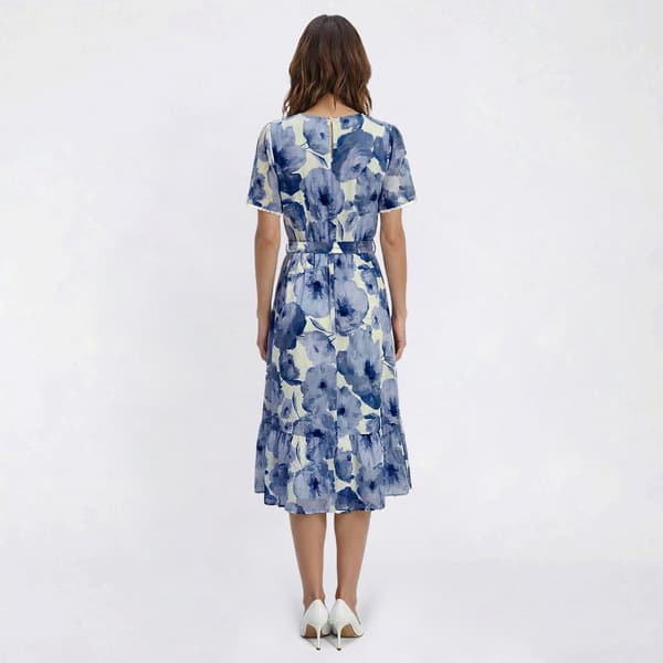 Womens Luxology Short Sleeve Floral A-Line Midi Dress