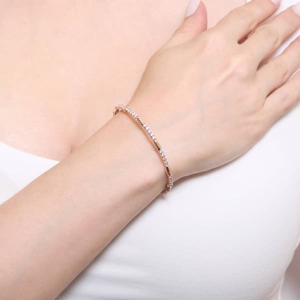 Athra Rose Gold Over Brass Oval Bead Stations & Crystal Bracelet