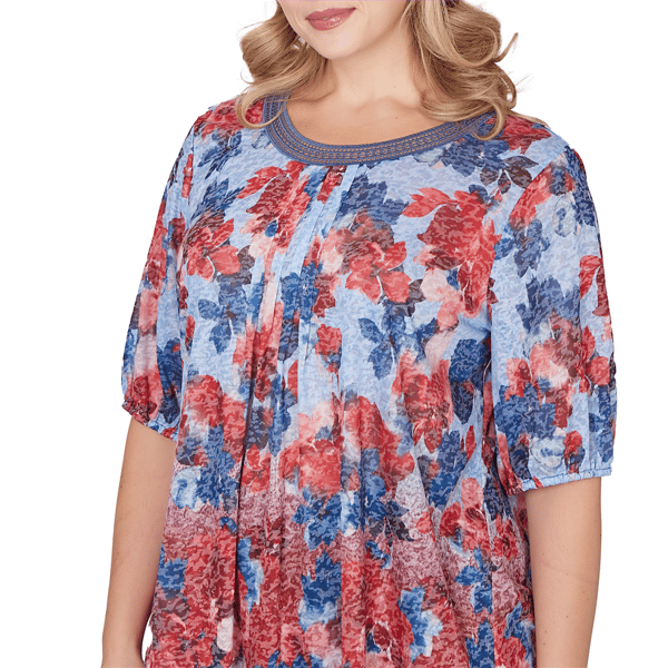 Plus Size Ruby Rd. French Riviera Pleated Floral Lace Trim Blouse