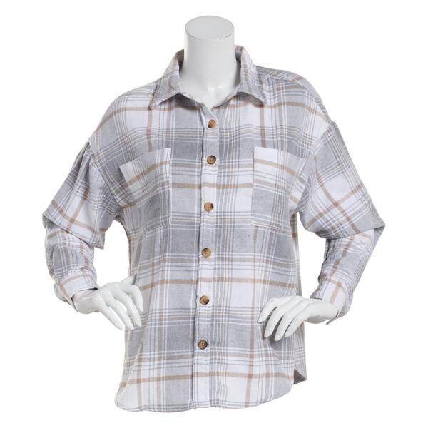 Juniors No Comment Flannel Plaid Shacket - image 
