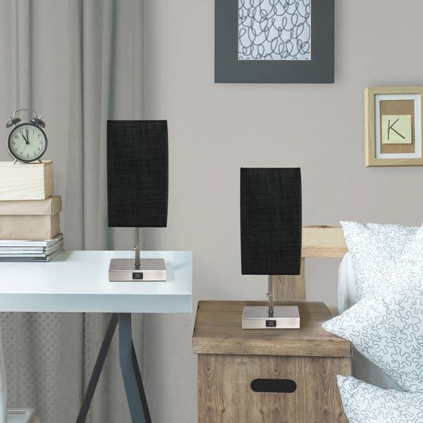 Simple Designs Petite Stick Lamp w/USB Port/Black Shade-Set of 2