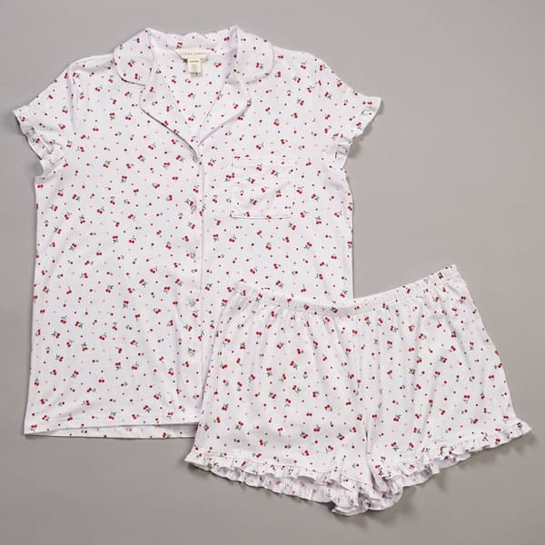 Womens Laura Ashley Cherries & Hearts Ruffle Boxer Pajama Set