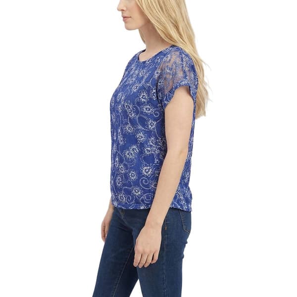 Womens NY Collection Short Sleeve Floral Vine Blouse