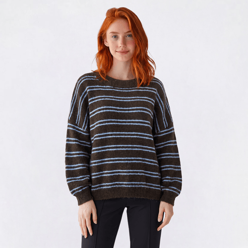Juniors Plus Madden Girl Hairy Yarn Striped Pullover Sweater - image 