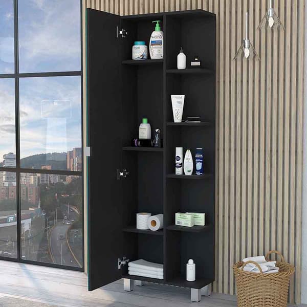 FM FURNITURE Los Angeles Black Corner Cabinet w/ Mirror