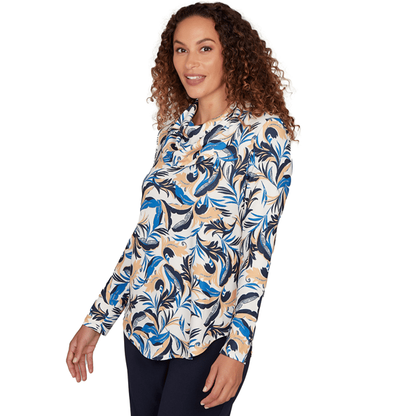 Womens Emaline Golden Nautica Long Sleeve Cowl Neck Leaf Blouse