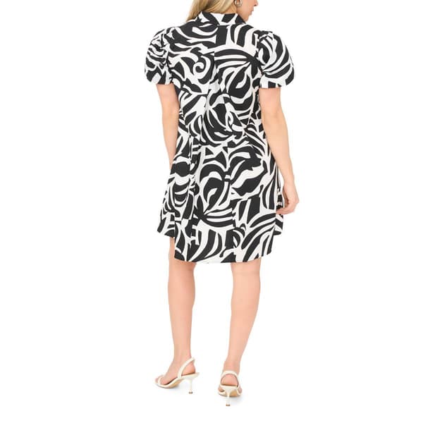Petite MSK Short Puff Sleeve Abstract 1/4 Button Shift Dress