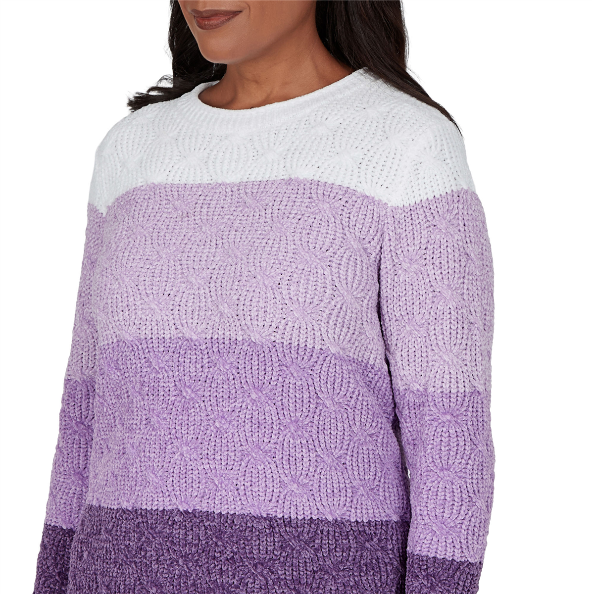 Womens Alfred Dunner Color Block Cable Chenille Sweater