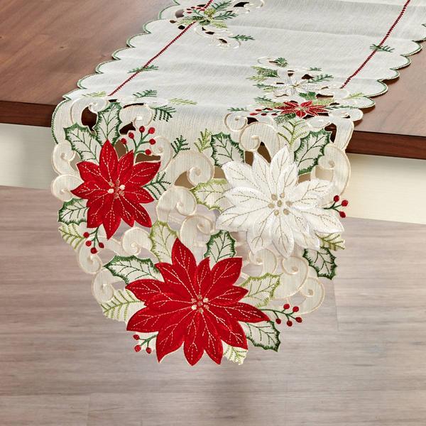 Willow & Hem Poinsettia Gallery Cutwork Table Runner - 14x72 - image 