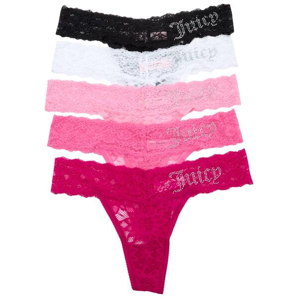 Juniors Juicy Couture 5pk. Lace Thong Panties JC9889-5PKCR - image 