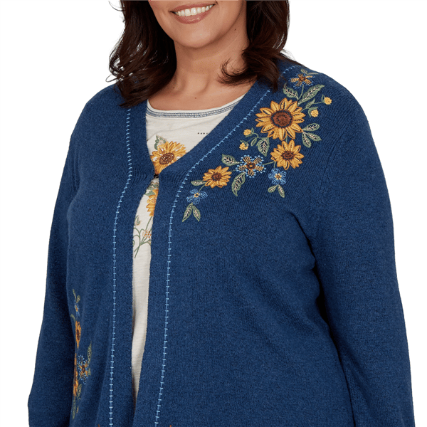 Plus Size Alfred Dunner Tuscany Sunflower Embroidery Cardigan