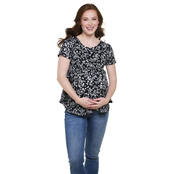 Womens Due Time Short Sleeve Ditsy Crossback Maternity Top - image 