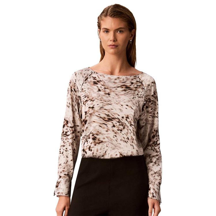 Womens Calvin Klein Long Sleeve Abstract Satin Blouse