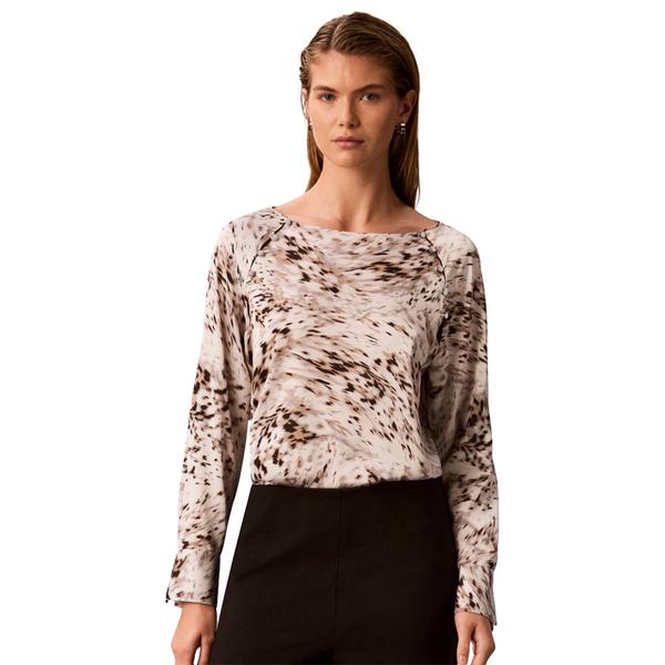 Womens Calvin Klein Long Sleeve Abstract Satin Blouse
