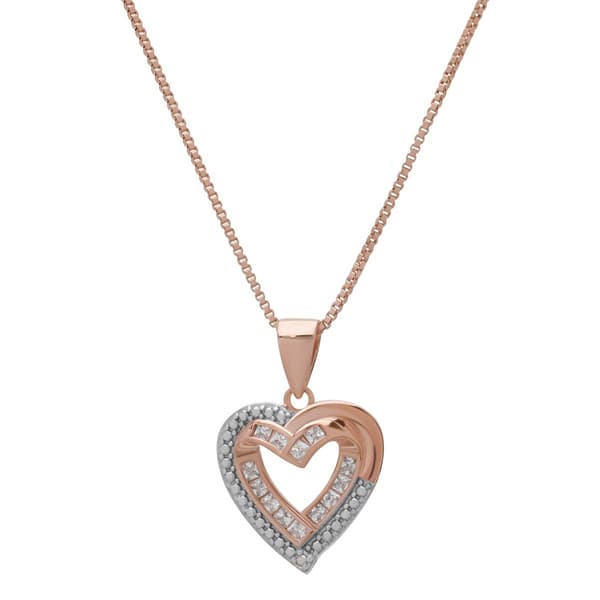 Rose Gold over Sterling Silver Baguette Heart Pendant - image 