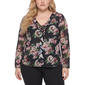 Plus Size NY Collection Long Sleeve Ruffle Front Vneck Print Mes - image 1