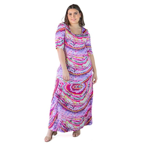 Plus Size 24/7 Comfort Apparel Abstract Print Maxi Dress