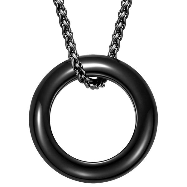 Mens Perry Ellis Gunmetal Necklace with Black Onyx Ring Pendant - image 