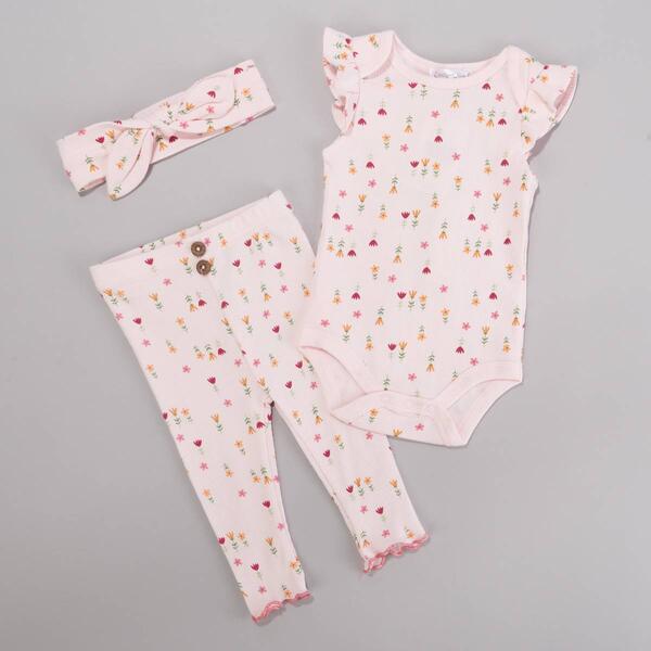 Baby Girl &#40;NB-9M&#41; Emily and Oliver&#40;R&#41; 3pc. Floral Rib-Knit Set - image 