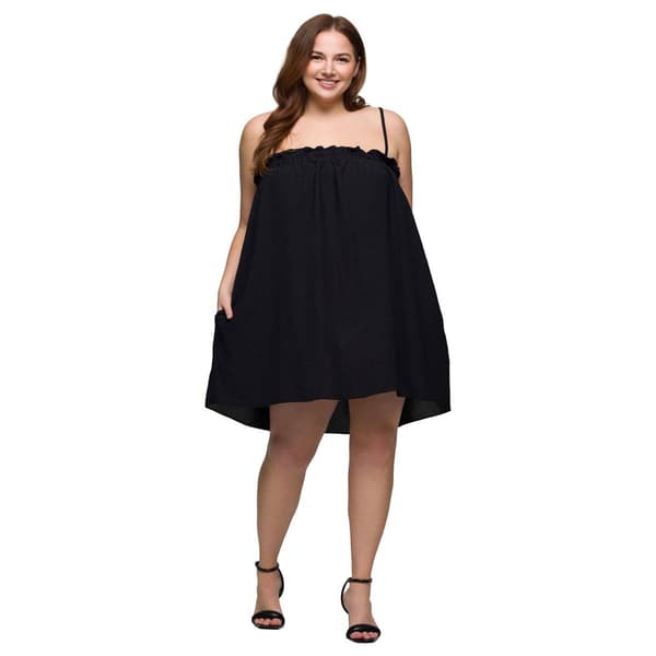 Plus Size 24/7 Comfort Apparel Spaghetti Strap Smocked Mini Dress