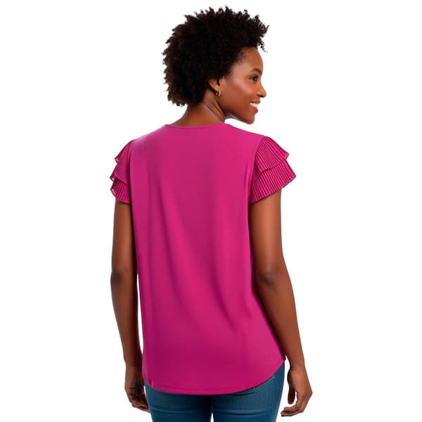 Womens Adrianna Papell Double Pleat Flutter Sleeve Solid Blouse