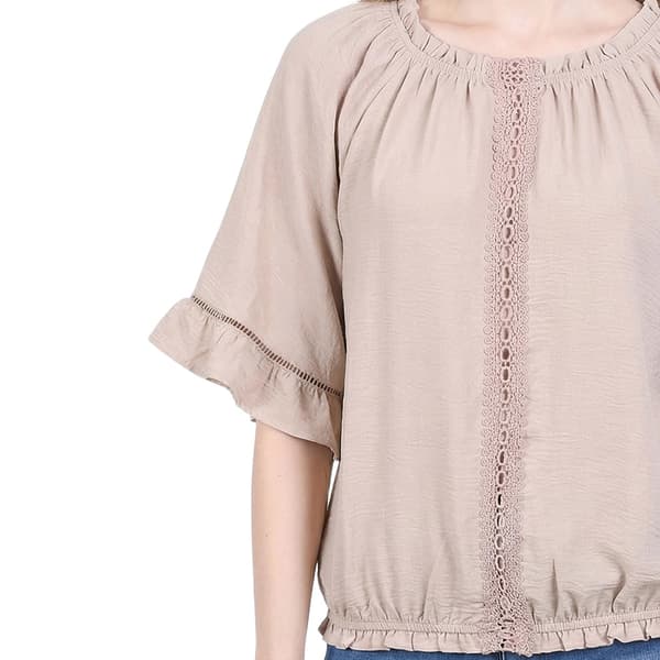 Womens NY Collection Elbow Sleeve Ruffle Edge Blouse
