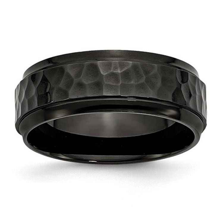 Mens Gentlemen's Classics(tm) 8mm Black Plated & Hammer Detail Band