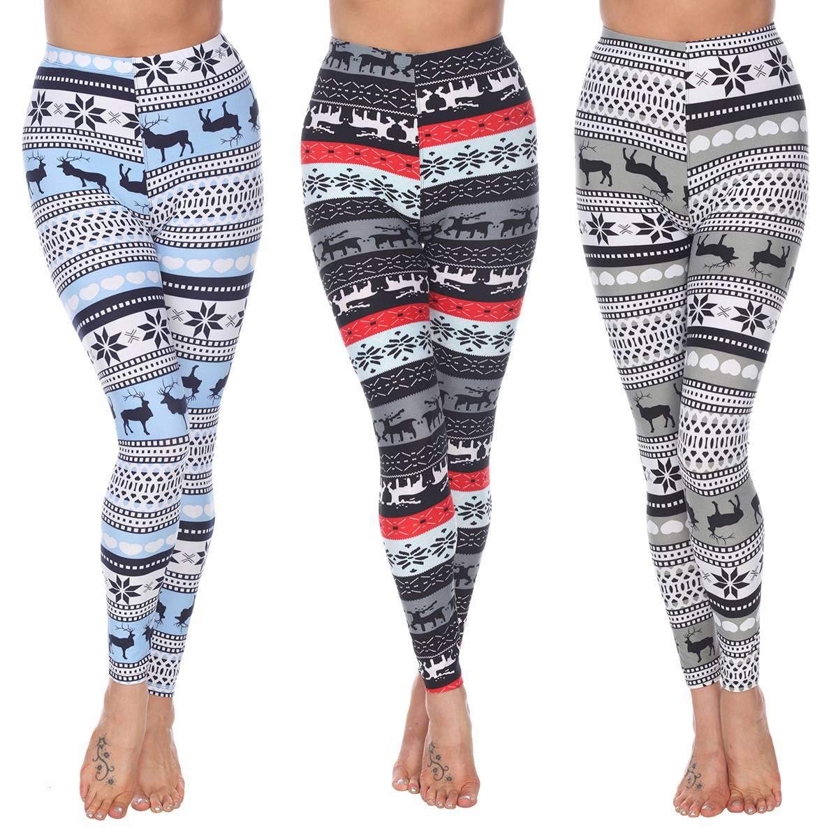 Womens White Mark 3pk. Deer Leggings
