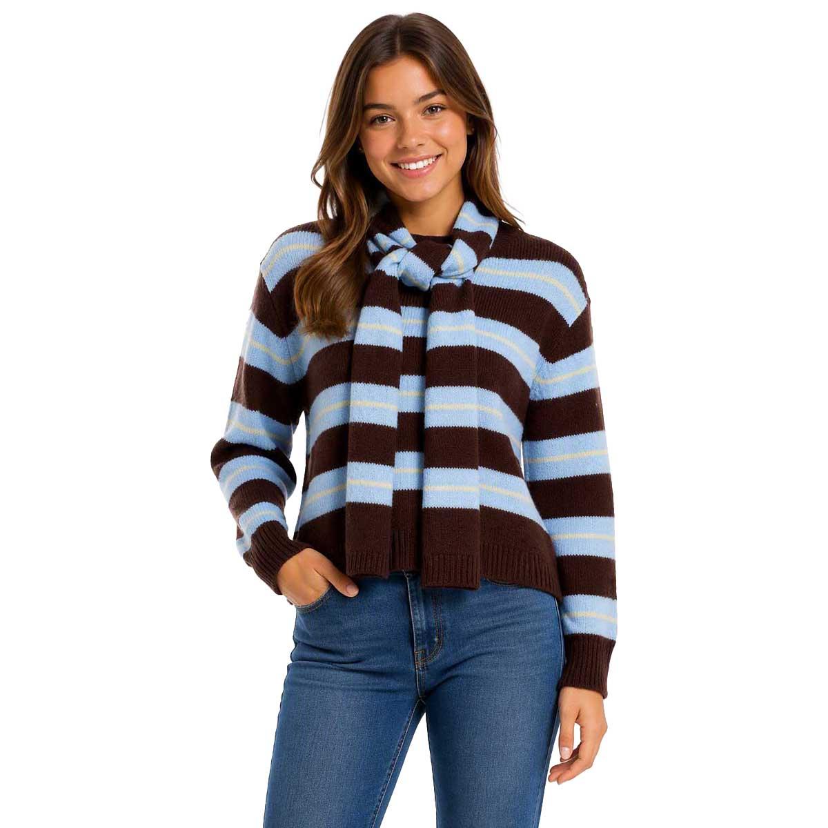 Juniors Madden Girl Striped Pullover Sweater With Scarf