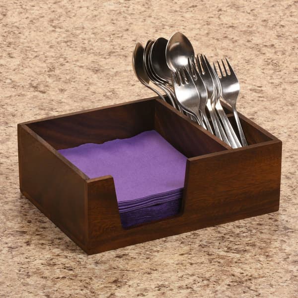 Kalmar Home Acacia Wood Flatware and Napkin Holder