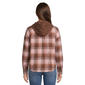 Juniors No Comment Hooded Oversized Plaid Flannel Shirt- Brown - image 3