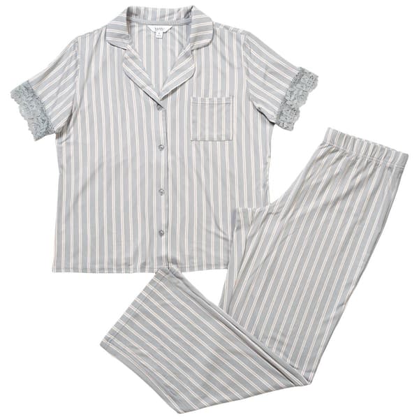 Womens Nicole Miller Short Sleeve Lace Trimmed Pajama Set