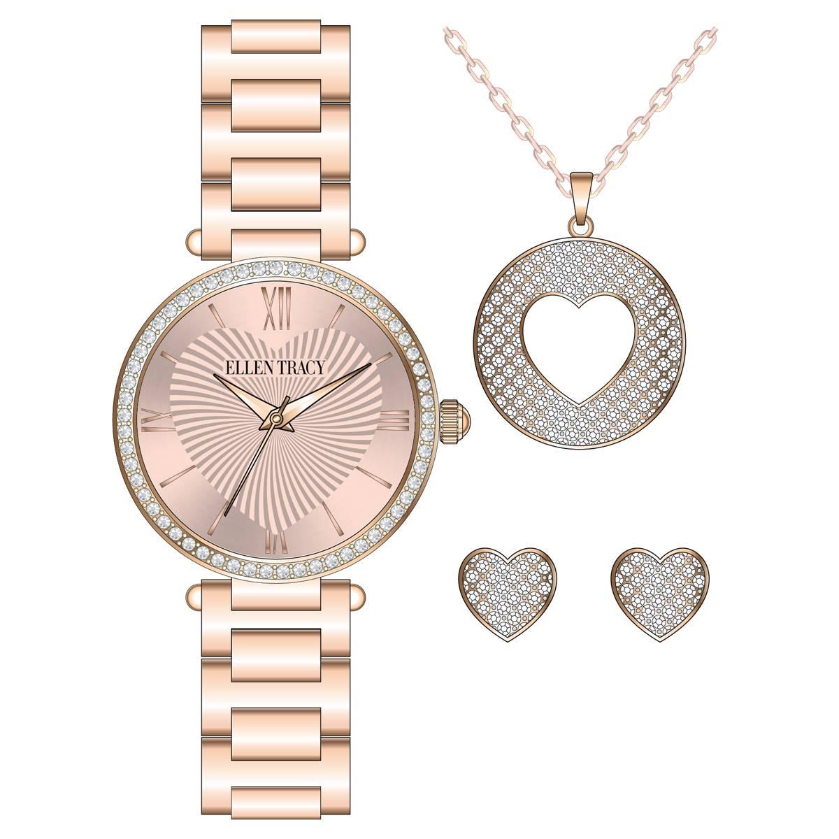 Womens Ellen Tracy Rose Gold Crystal Watch Pendant &...