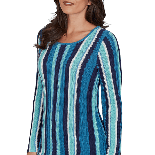 Womens Hearts of Palm Autumn Breeze Long Sleeve Stripe Sweater