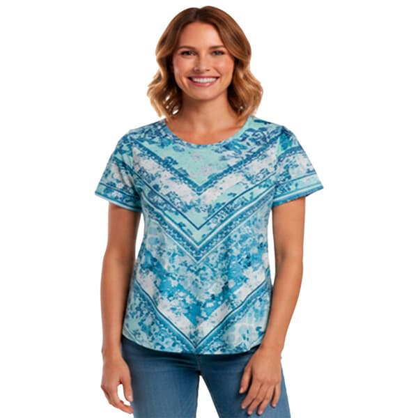 Womens OneWorld Short Sleeve  Abstract Chevron Sublimation Tee - image 
