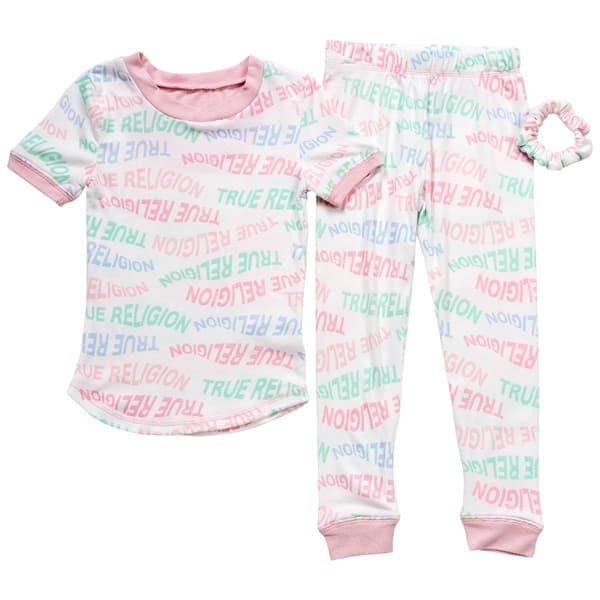 Girls &#40;4-6&#41; True Religion Text Short Sleeve Tight Fit Pajama Set - image 