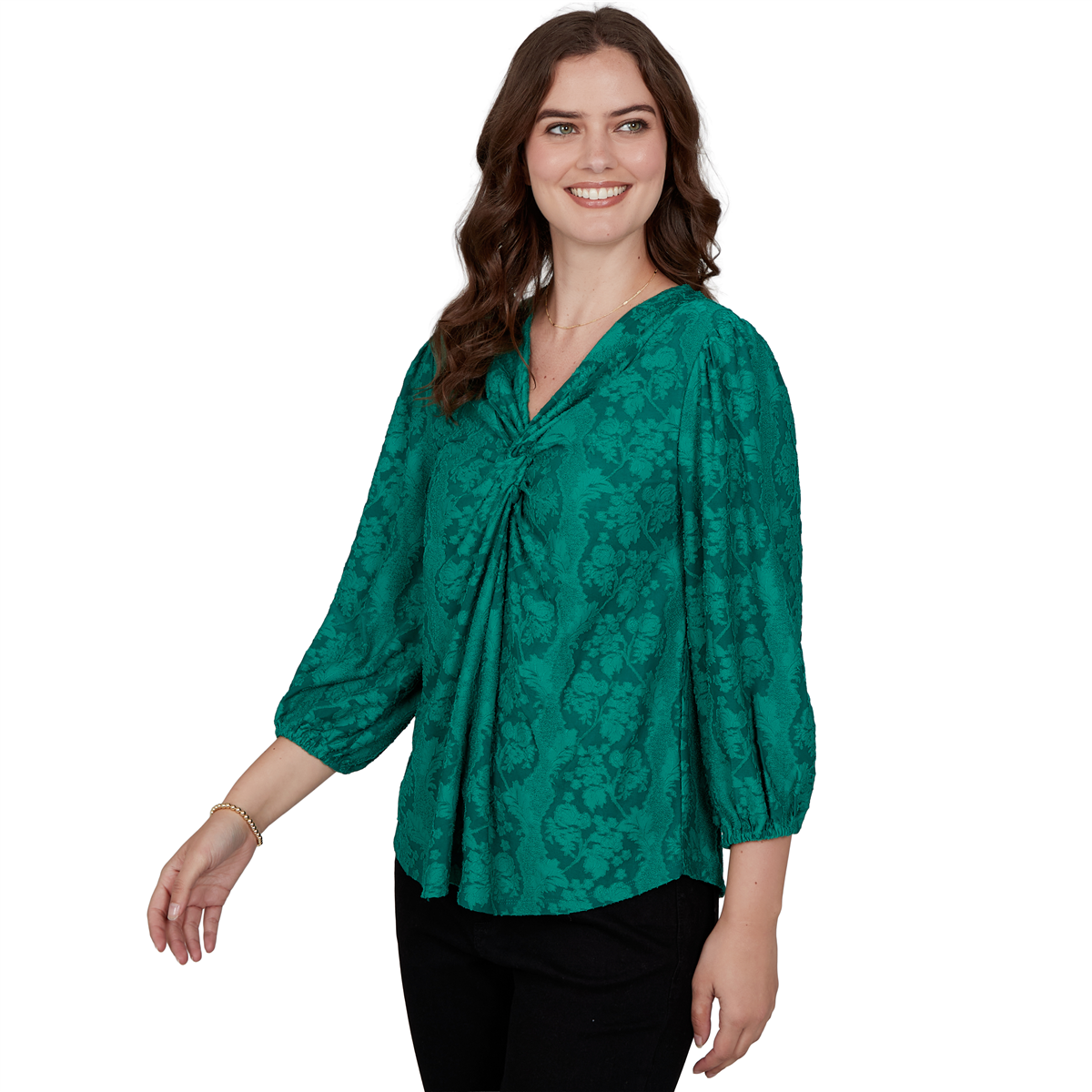 Womens Ruby Rd. Mysterious Romance Knot Front Floral Blouse