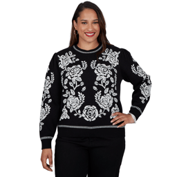Plus Size Ruby Rd. Mysterious Romance Floral Jacquard Sweater
