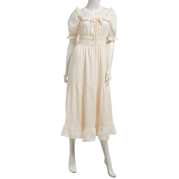 Juniors Trixxi Linen Square Neck Ruffle Trim Midi Dress - image 
