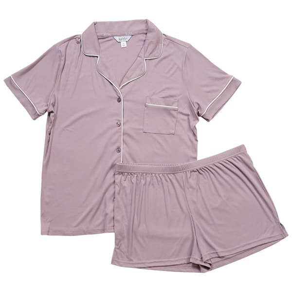 Womens Nicole Miller Rib Notch Collar Short Pajama Set