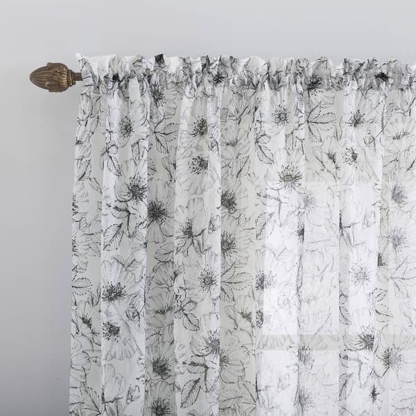 Poppy Print Sheer Rod Pocket Panel Curtain